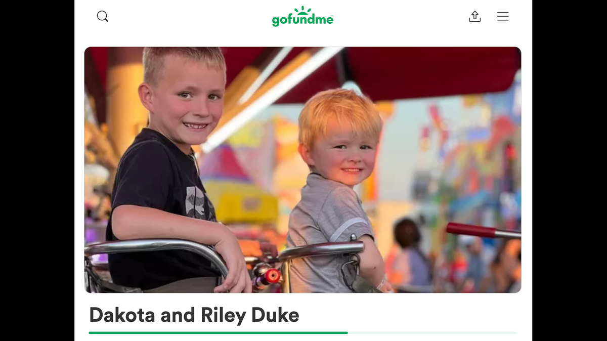 A 7-year-old boy, Dakota Duke (left) rescued his 3-year-old brother Riley, after he fell down a 100-foot cliff in Oklahoma, his family says.