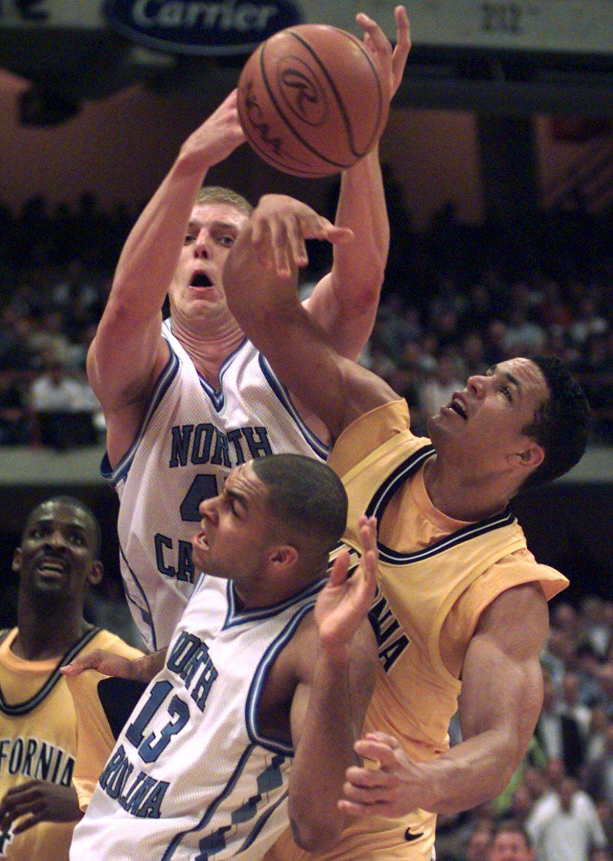 A star basketball player for Cal, Tony Gonzalez, right, went on to revolutionize the game of football as an incredibly athletic NFL tight end.