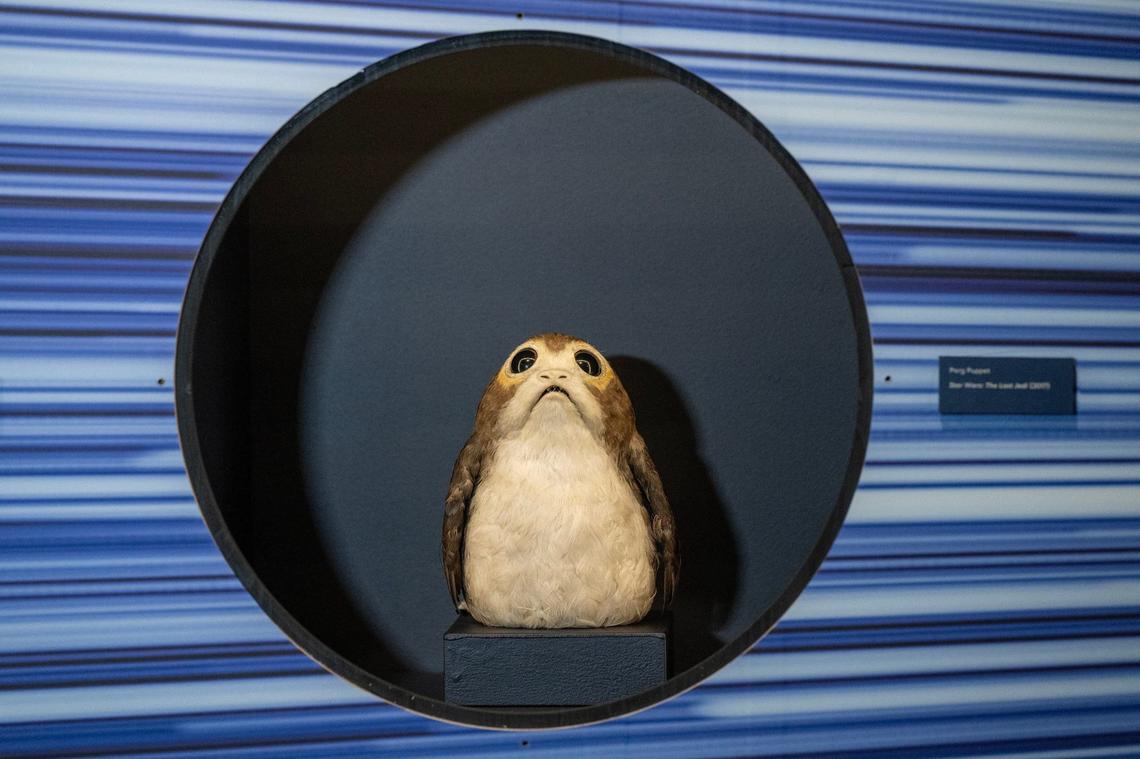 A Pong Puppet from “Star Wars, The Last Jedi” (2017) was placed on display for the Disney exhibit that opens Friday in Kansas City.