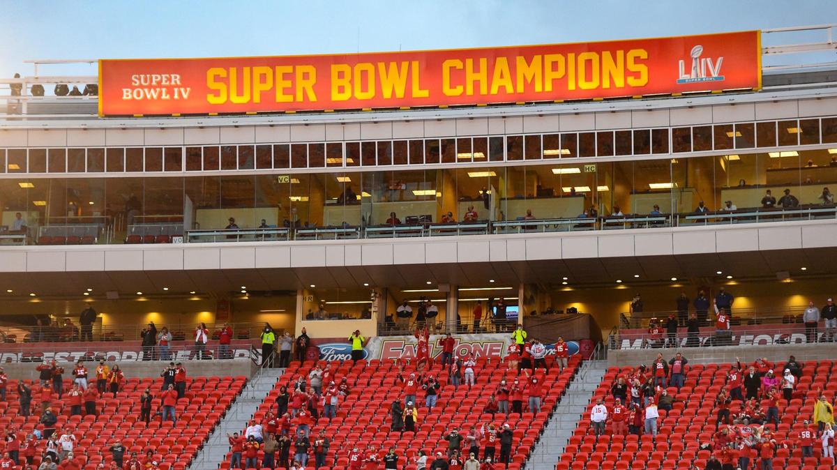 A giant banner celebrating the Kansas City Chiefs’ Super Bowl win last February was unveiled Thursday during the Chiefs’ NFL season opener with the Houston Texans at Arrowhead Stadium.