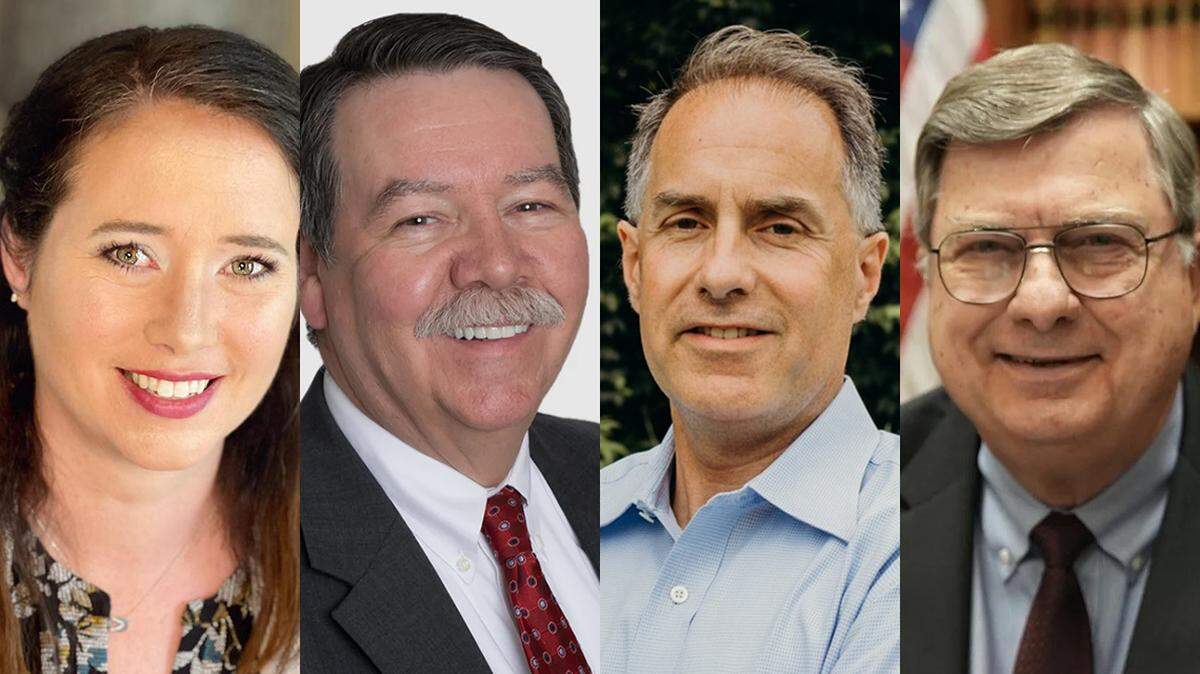 Gina Knapp, Steve Roberts, Jim McMullen and David Benson, candidates for Blue Valley Board of Education in November 2025