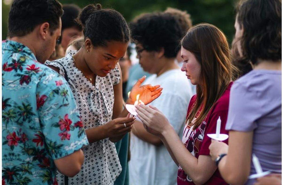 A vigil for Charlie Kirk at the University of Oklahoma on Sept. 10, 2025, the day he was fatally shot while speaking at Utah Valley University.
