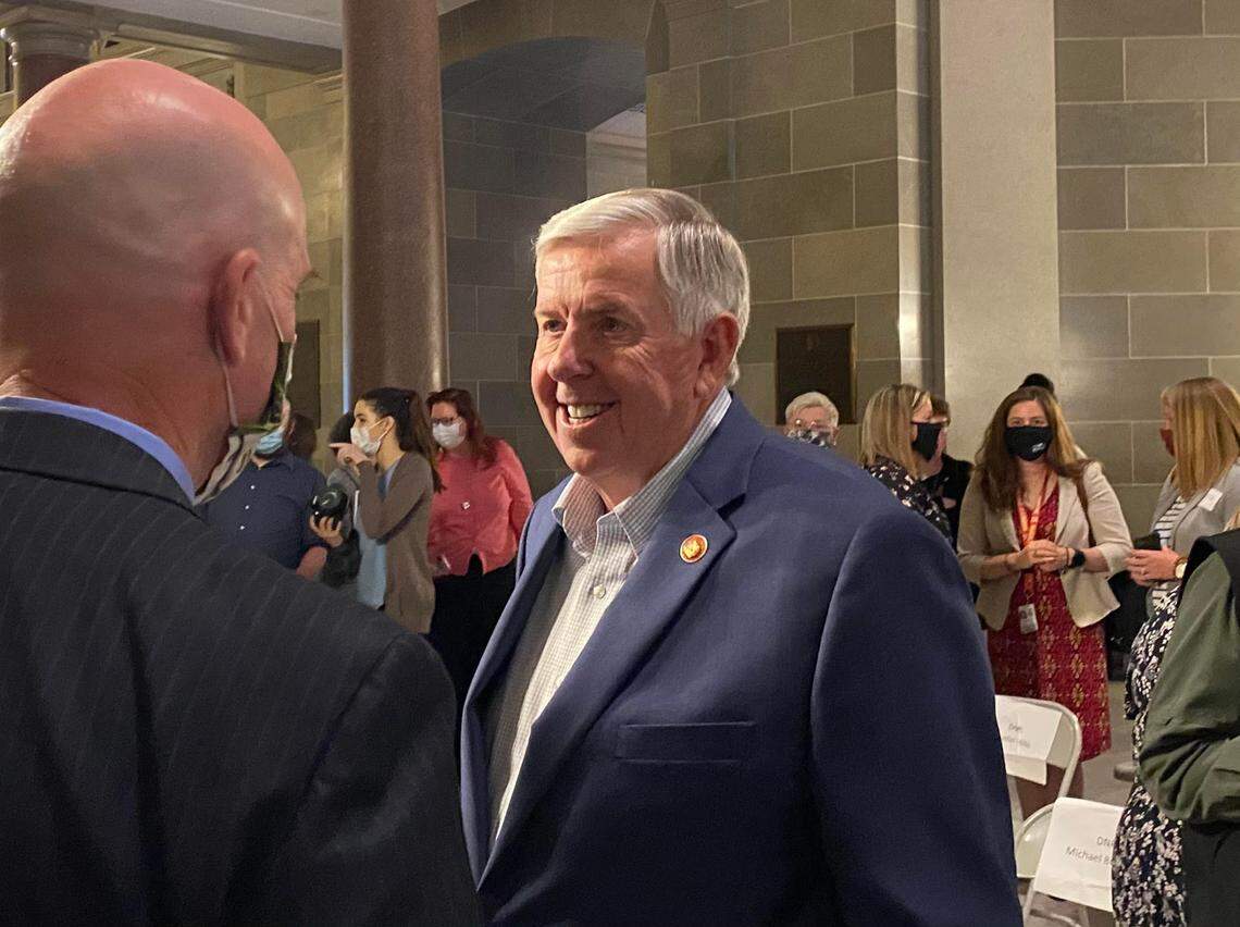 Missouri Gov. Mike Parson on Thursday. Parson announced Missouri won’t expand Medicaid after lawmakers refused to fund it.