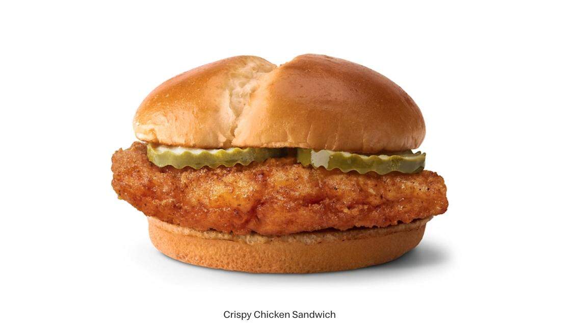 McDonald’s Crispy Chicken Sandwich has pickles and a buttered bun.