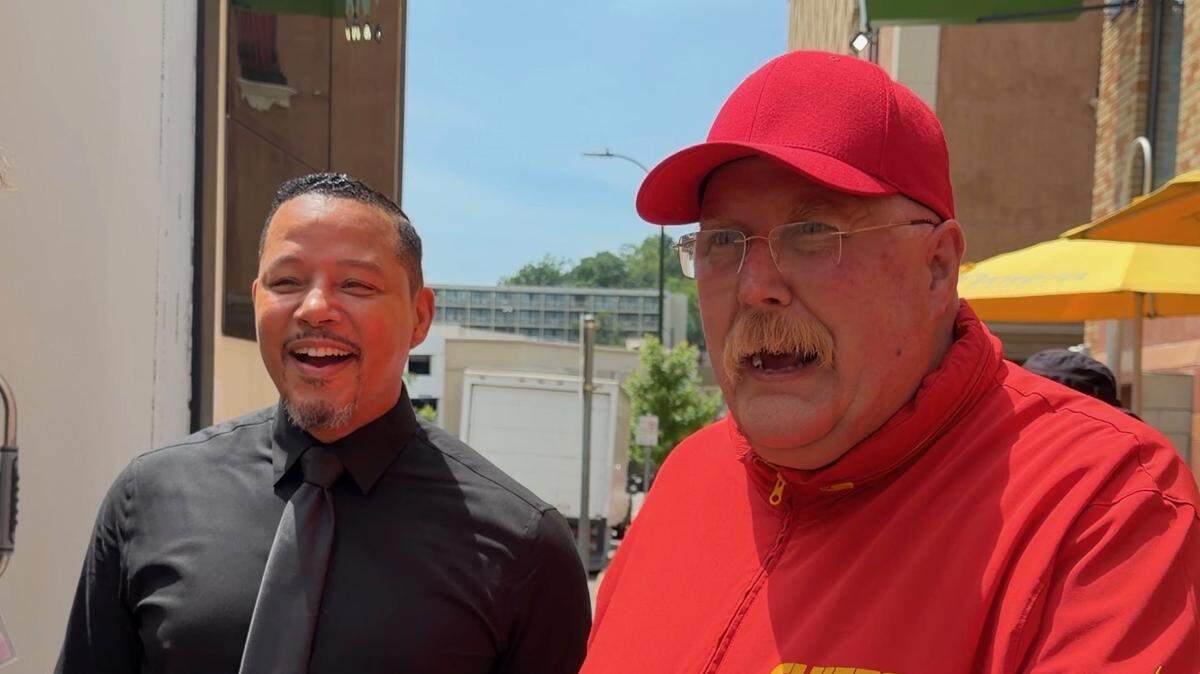 “Iron Man” star Terrence Howard met Kansas City’s Andy Reid impersonator Matt Black - aka Almost Andy Reid - on the Country Club Plaza Wednesday. Howard is in town shooting scenes for a new movie.
