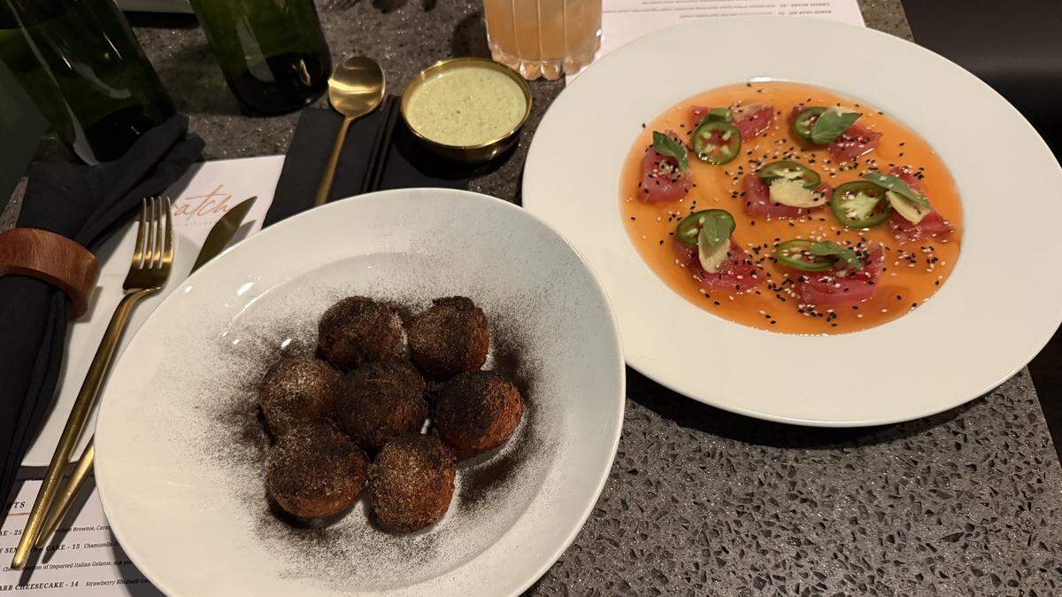Potato beignets and big eye tuna crudo are on the menu at Scratch Gourmet Kitchen.