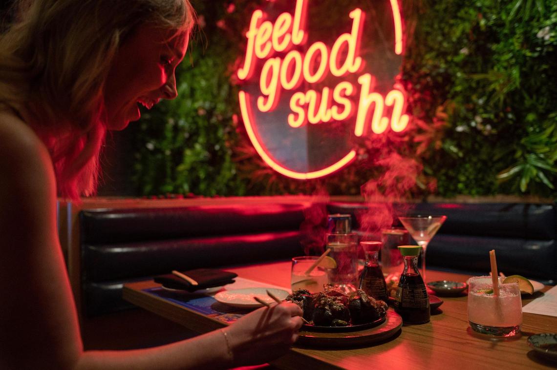 The vibes are part of the appeal at Blue Sushi Sake Grill in the Power & Light District.