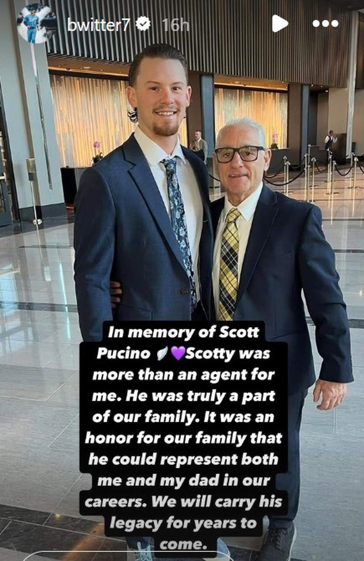 Royals shortstop Bobby Witt Jr.’s tribute to his agent, who died Sunday.