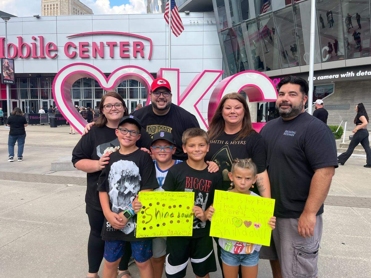 The Parra family (Annie and Mark with their kids Elijah and Reece; Valerie and Danny with their kids Leah and Collin) attended Shinedown’s T-Mobile Center concert in Kansas City Tuesday, July 29. It was the first concert ever for Leah and Collin Parra, Reece’s second time seeing Shinedown and Danny Parra’s sixth time.