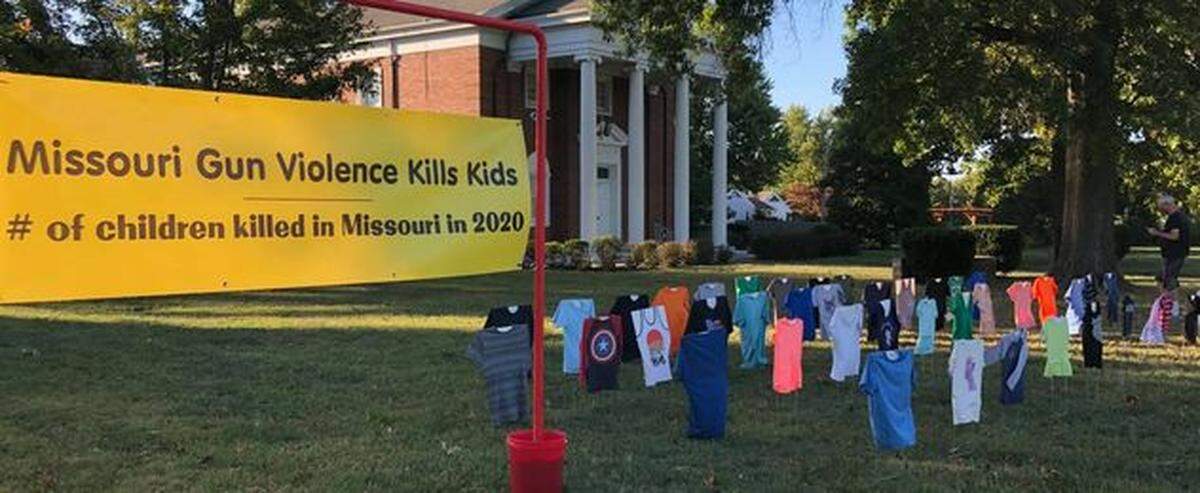 A traveling memorial to children killed by gun violence across Missouri in 2020 was set up in Springfield by a Moms Demand Action volunteer. The installation shows one small T-shirt for each child, in sizes meant to fit the babies, toddlers and teens they represent.