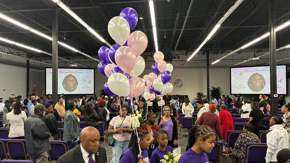 Friends and family of Kourtney Freeman volunteered to walk out with her balloons and flowers.
