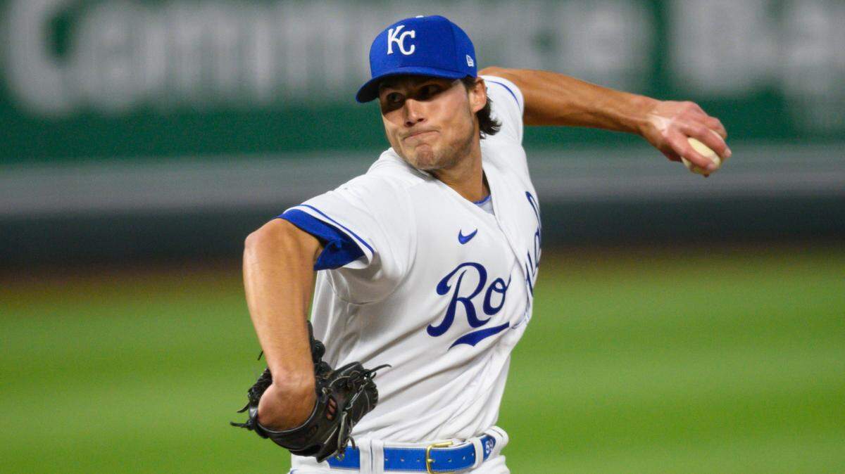 Kansas City Royals relief pitcher Jake Brentz throws against the Cleveland Indians during the seventh inning on Tuesday, May 4, 2021 at Kauffman Stadium in Kansas City, Mo.