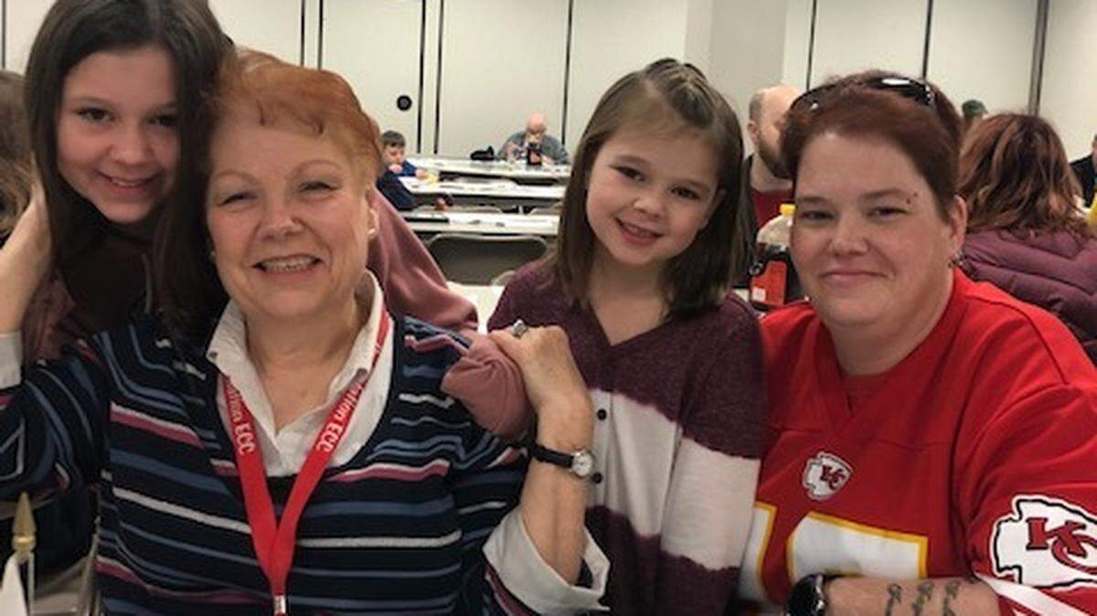 Abby Sanning, her Anne Smith, Claire Sanning, and teaching assistant and cook Megan Dickinson. All enjoyed the pancake breakfast held for Lee’s Summit Social Services.