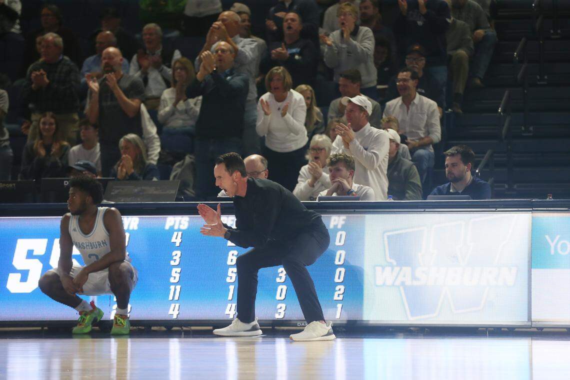 KU alum Brett Ballard has led Washburn to NCAA tournament appearances in five of his first eight seasons in Topeka. His 30 wins during the 2025-26 season were second-most in school history.