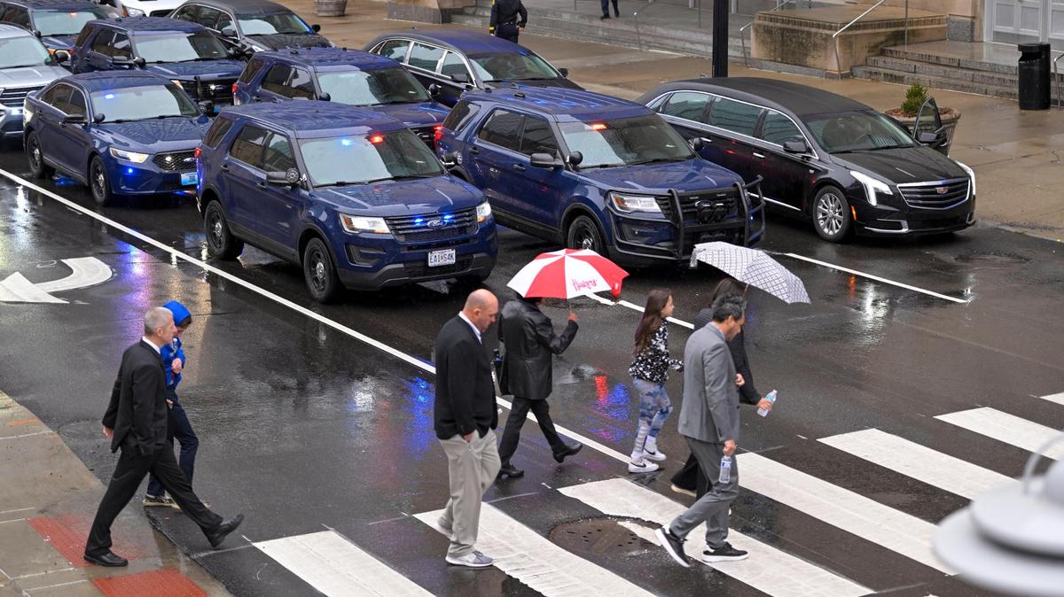 Guests arrived to pay their respects to fallen Kansas City Police Officer James Muhlbauer, 42, and his police K-9, Champ, during a visitation Wednesday, Feb. 22, 2023, at Municipal Auditorium in Kansas City. The officer and K9 were hit and killed when a driver, traveling at a high rate of speed, allegedly ran a red light at Benton Boulevard and E. Truman Road and plowed into the officer’s patrol car on Wednesday, Feb. 15, 2023.
