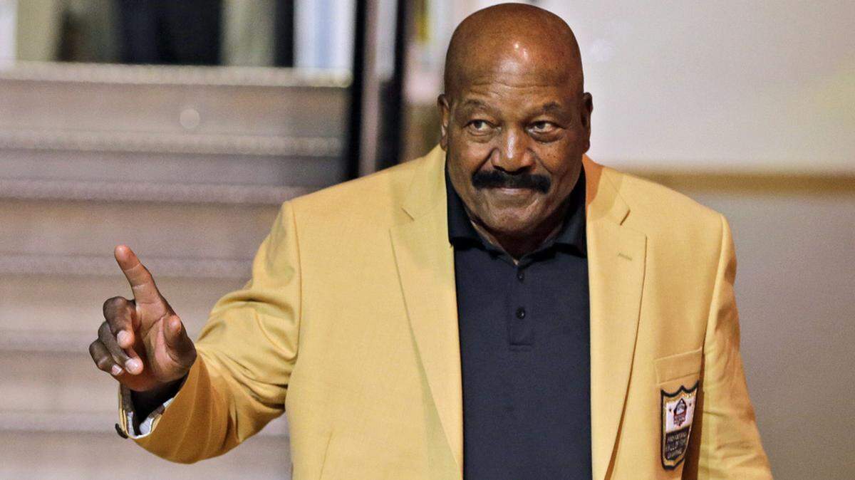Jim Brown is introduced before the inaugural Pro Football Hall of Fame Fan Fest Friday, May 2, 2014, at the International Exposition Center in Cleveland. Brown’s death was announced May 19, 2023.