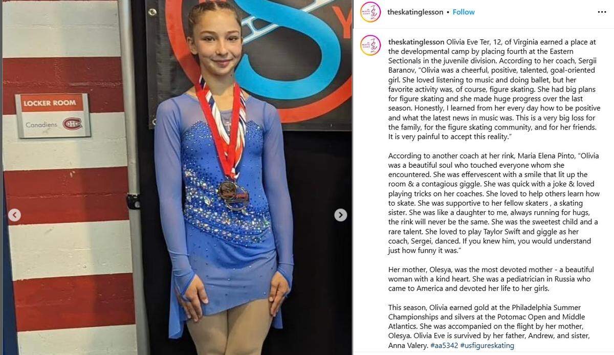 Olivia Eve Ter, 12, of Virginia, was among those passengers aboard American Eagle Flight 5342 killed in the collision between the passenger jet and an Army helicopter.