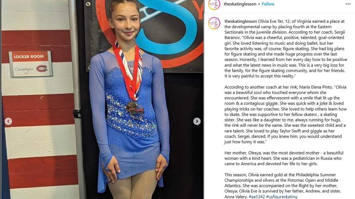 Olivia Eve Ter, 12, of Virginia, was among those passengers aboard American Eagle Flight 5342 killed in the collision between the passenger jet and an Army helicopter.