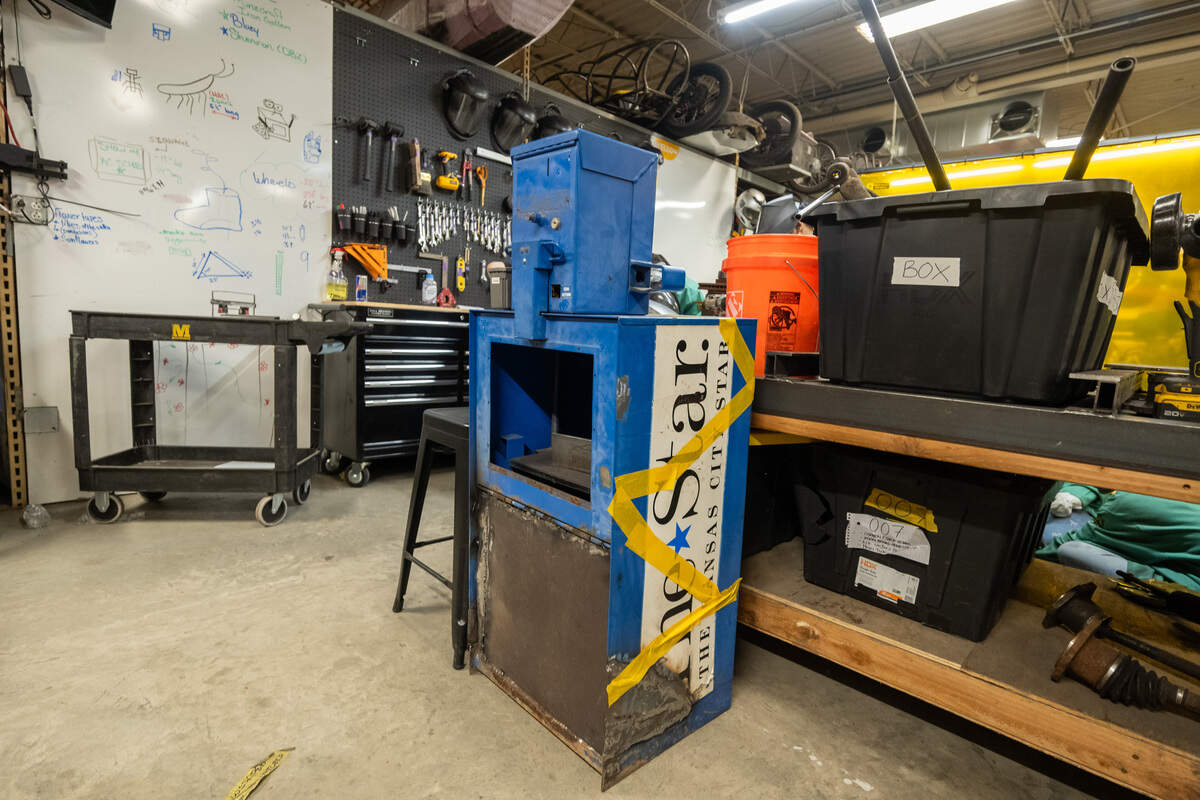 An old Kansas City Star newspaper dispenser at the MINDDRIVE Headquarters awaiting a student revamp. The STEM program is repurposing the boxes as functional art pieces around the city.