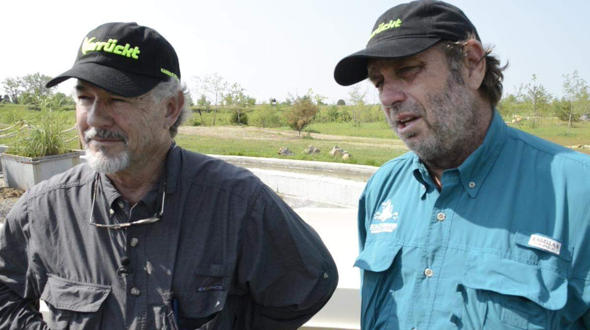 Just before the Verruckt water slide began operating in July 2014, its designers, John Schooley (left) and Schlitterbahn co-owner Jeff Henry, spoke about the challenges of opening the 17-story tall attraction.
