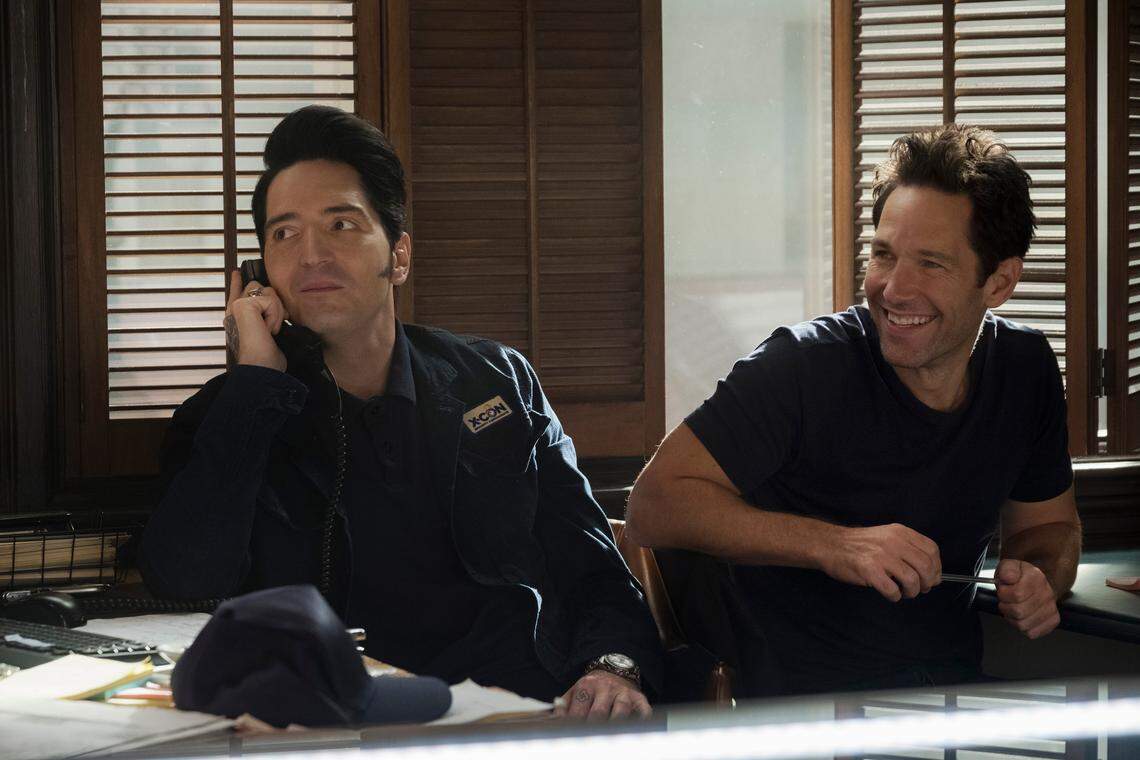 David Dastmalchian, left, like Paul Rudd, grew up in Overland Park. He played Kurt, the Russian hacker, in both of Rudd’s “Ant-Man” movies.