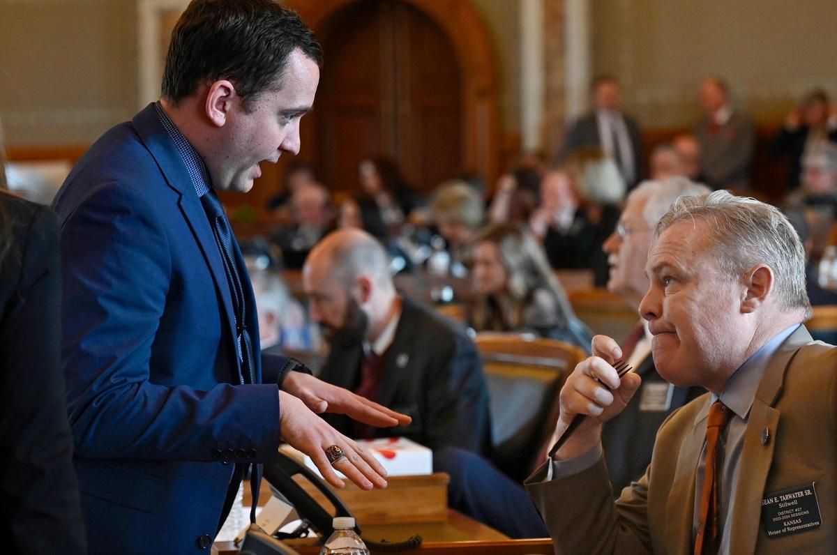 Kansas House Speaker Pro Tem Blake Carpenter, left, with Rep. Sean Tarwater.