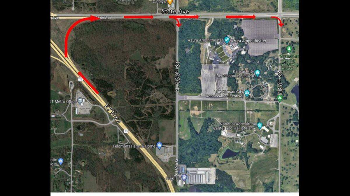 The traffic flow into the Azura Amphitheater in Bonner Springs has changed for the upcoming Kelce Fest and future events. All traffic must now enter from State Avenue, the Bonner Springs Police Department announced.