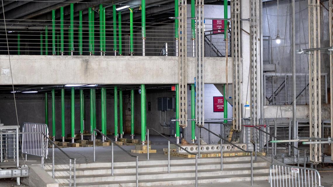 How big is NFL Draft Theater at Union Station? Workers are reinforcing ground beneath it