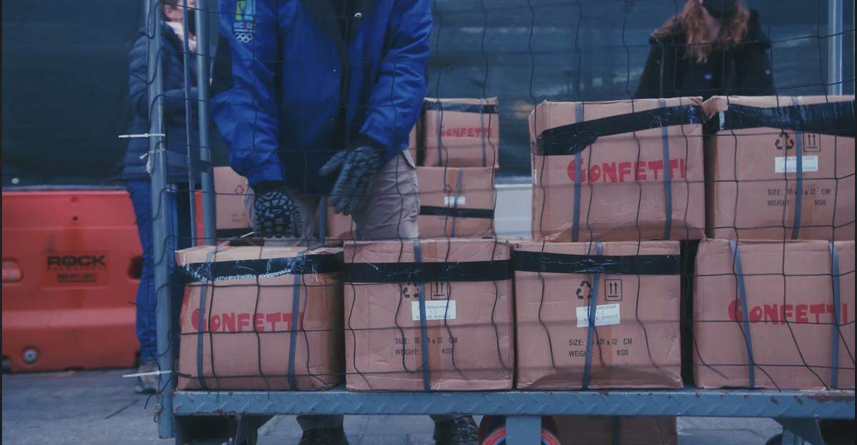 Boxes full of confetti that was tossed over Times Square crowds during a recent New Year’s Eve celebration.
