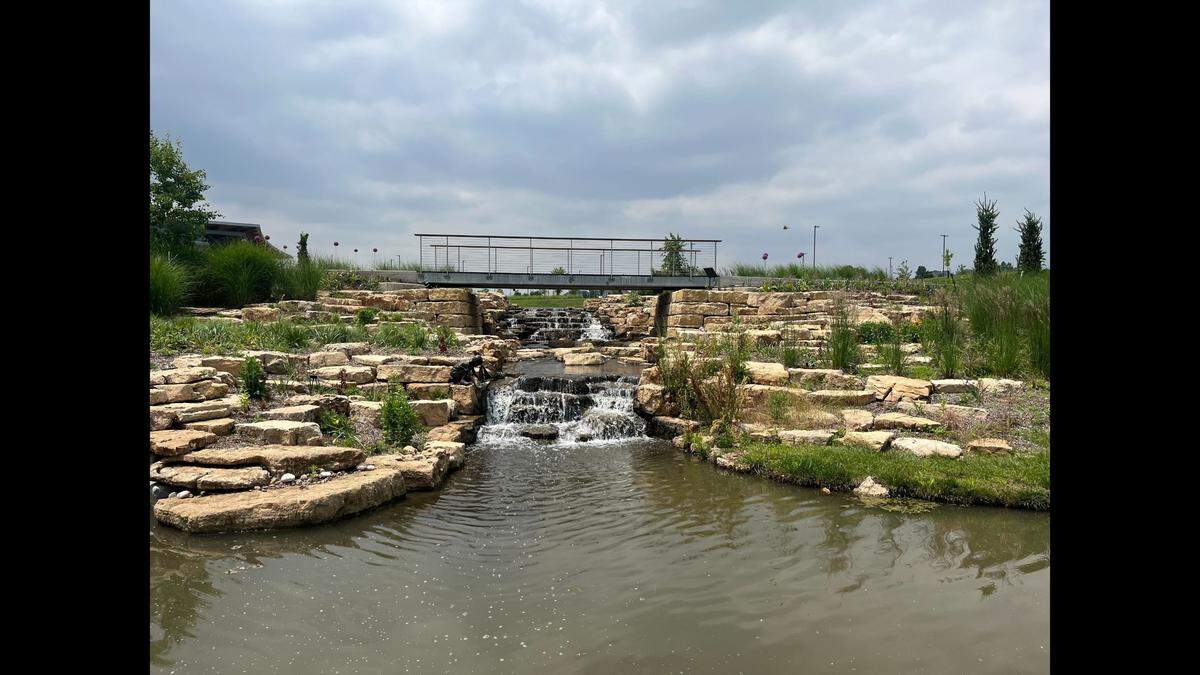 A waterfall is located by Margaret’s Pond inside the Overland Park Arboretum & Gardens, 8909 W 179th St.