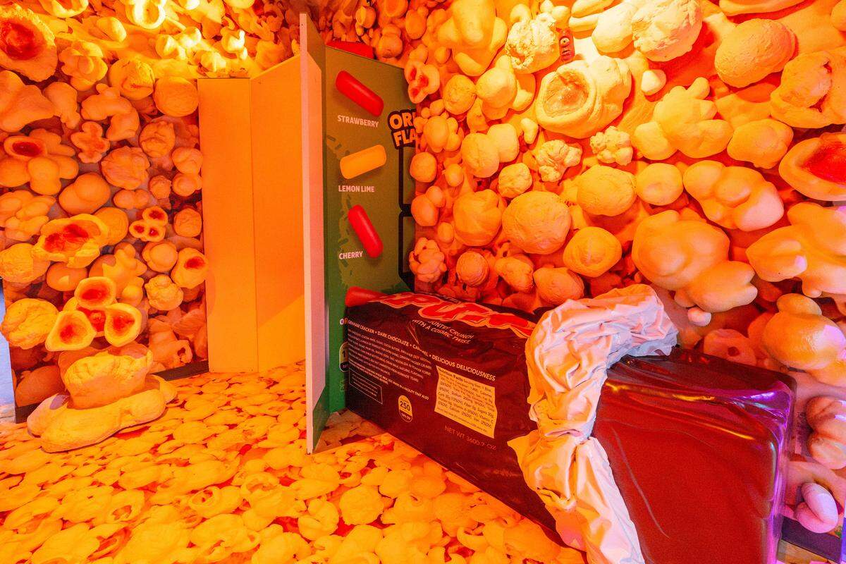 A room made of candy and popcorn at Atlas 9, on Wednesday, Sep. 3, 2025, in Kansas City, Kansas. Designed by Kansas City-based industrial design company, Dimensional Innovations, Atlas 9 is a narrative-driven immersive art experience featuring interactive games, videos, and AI-powered experiences.