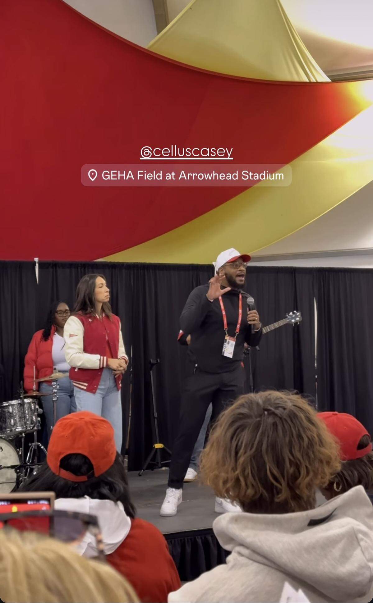 Chiefs team chaplain Marcellus Casey spoke to fans before the game.