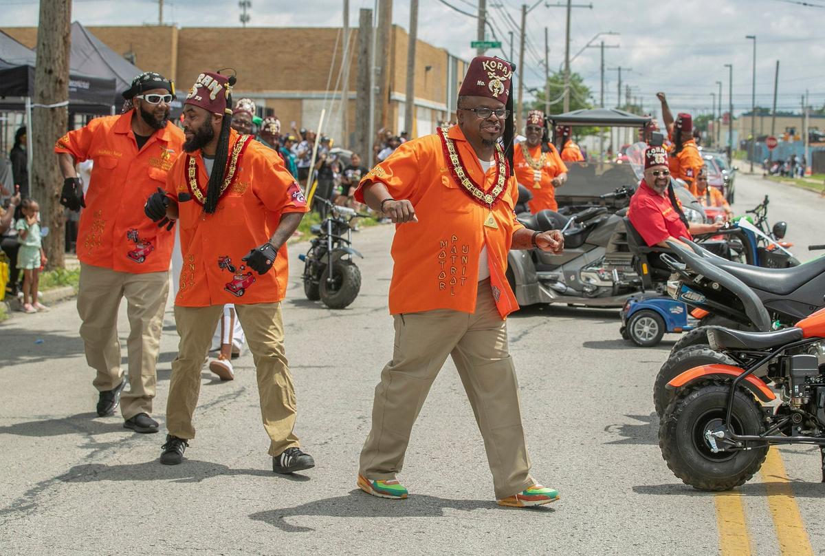 Members of the Koran Temple No. 33 of Kansas City, Kansas performed in front of the crowd during the 13th annual Juneteenth Heritage Parade in 2024 in the 18th and Vine district.