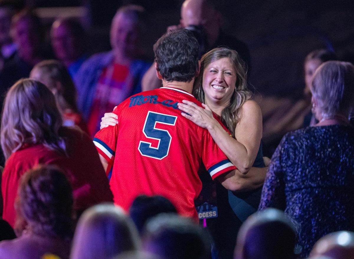To encourage higher bids for a red carpet trip to see Anaconda at the Big Slick Show on Saturday, May 31, 2025, at the T-Mobile Center in Kansas City, Paul Rudd hugged a guest. Rudd stars in the new comedy.