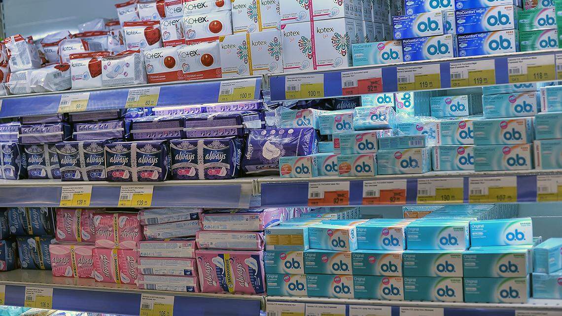 A Kansas lawmaker is proposing to drop the sales tax on personal hygiene items, including menstrual items like these on a store shelf. (Dreamstime/TNS)