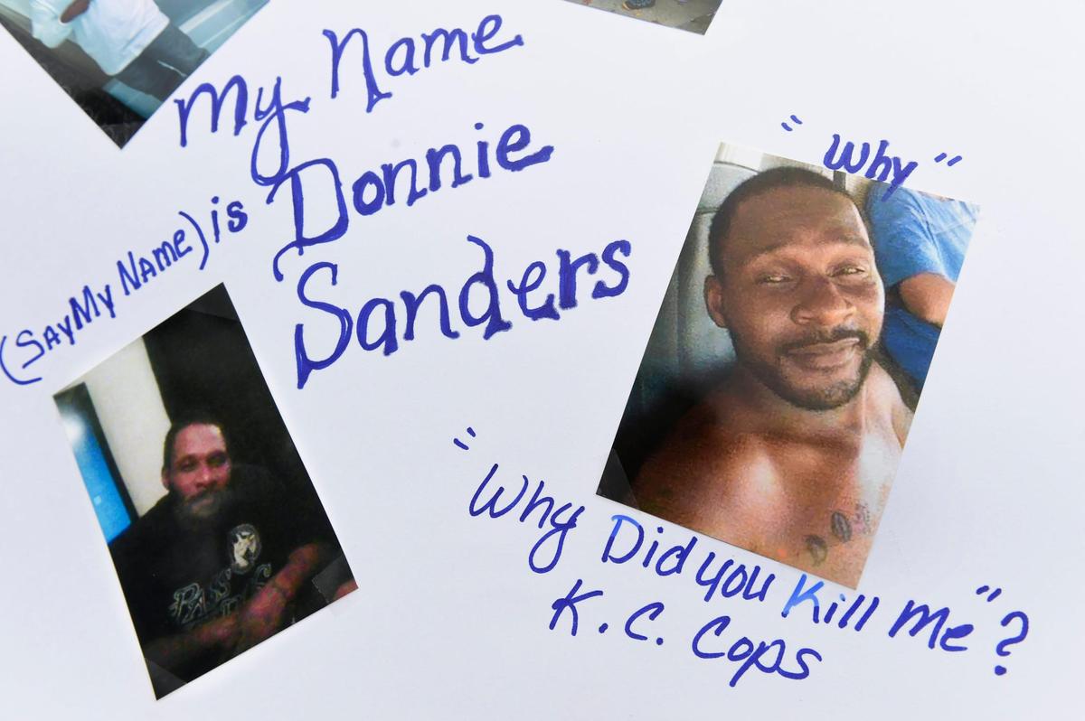 A vignette from a poster made by the family of Donnie Sanders asks, “Why did you kill me? K.C. Cops.” Sanders, 47, who was unarmed, was fatally shot by a Kansas City police officer on March 13, near E. 52nd Street and Wabash Avenue in Kansas City.