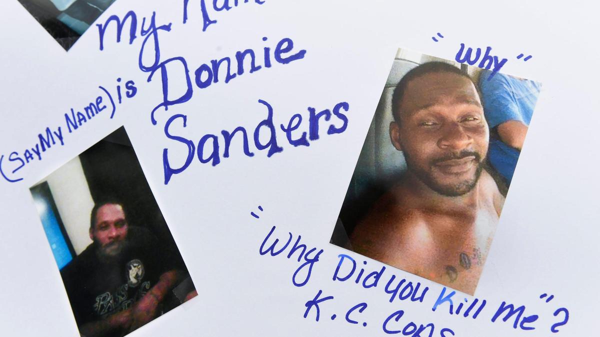 A vignette from a poster made by the family of Donnie Sanders asks, “Why did you kill me? K.C. Cops.” Sanders, 47, who was unarmed, was fatally shot by a Kansas City police officer on March 13, near E. 52nd Street and Wabash Avenue in Kansas City.