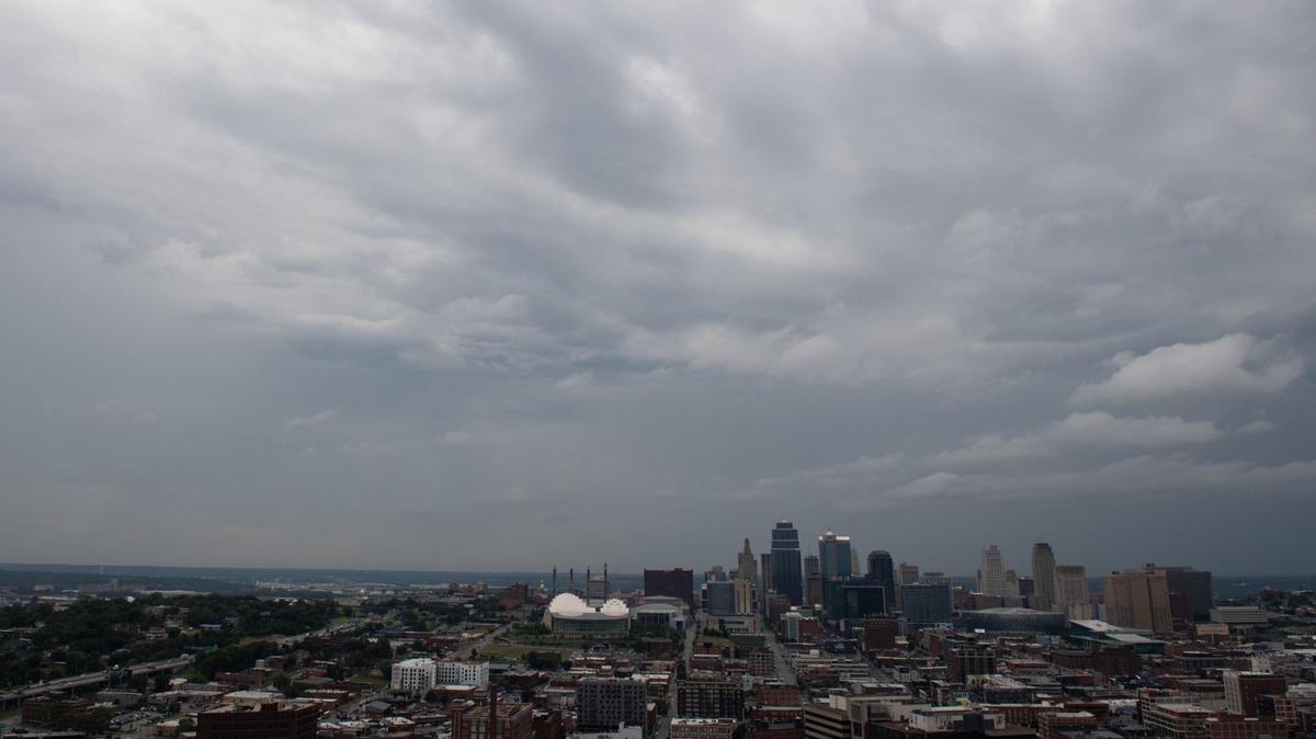 Clouds move in over downtown Kansas City on Friday morning.
