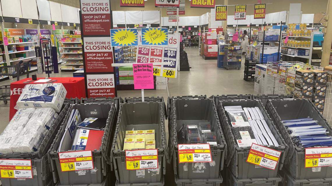 Items are discounted up to 60% off at Office Depot on Main Street in midtown Kansas City.