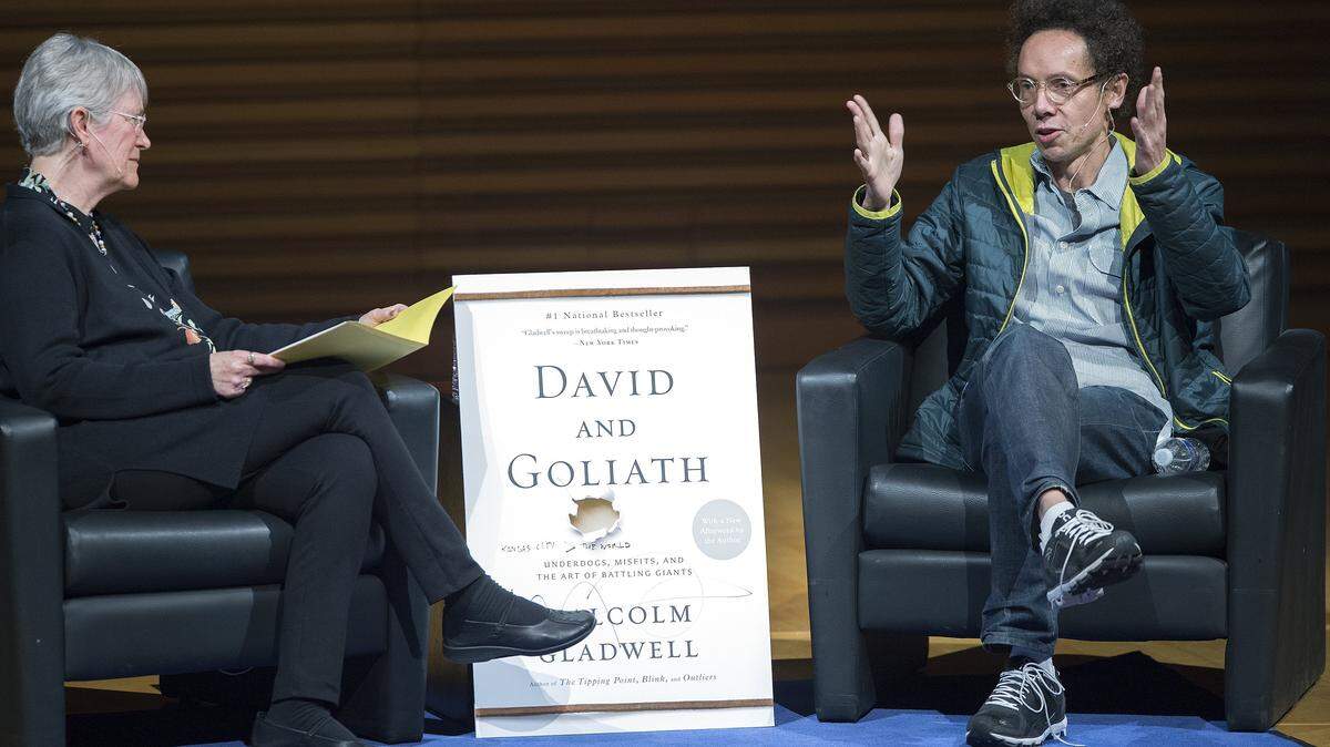 Malcolm Gladwell appeared with Rainy Day Books’ Vivien Jennings on April 15, 2015, at the Kauffman Center for the Performing Arts. “My visit and conversation with Malcolm Gladwell was the high point of my life,” Jennings said.