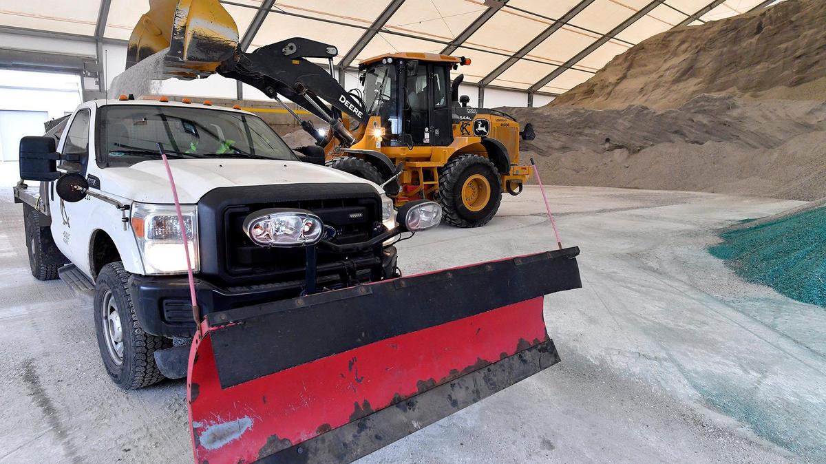 Salt trucks were being loaded Tuesday at the city’s Municipal Avenue facility in northeast KC. Spokeswoman Maggie Green said the trucks will transition to plowing as soon as streets become covered.