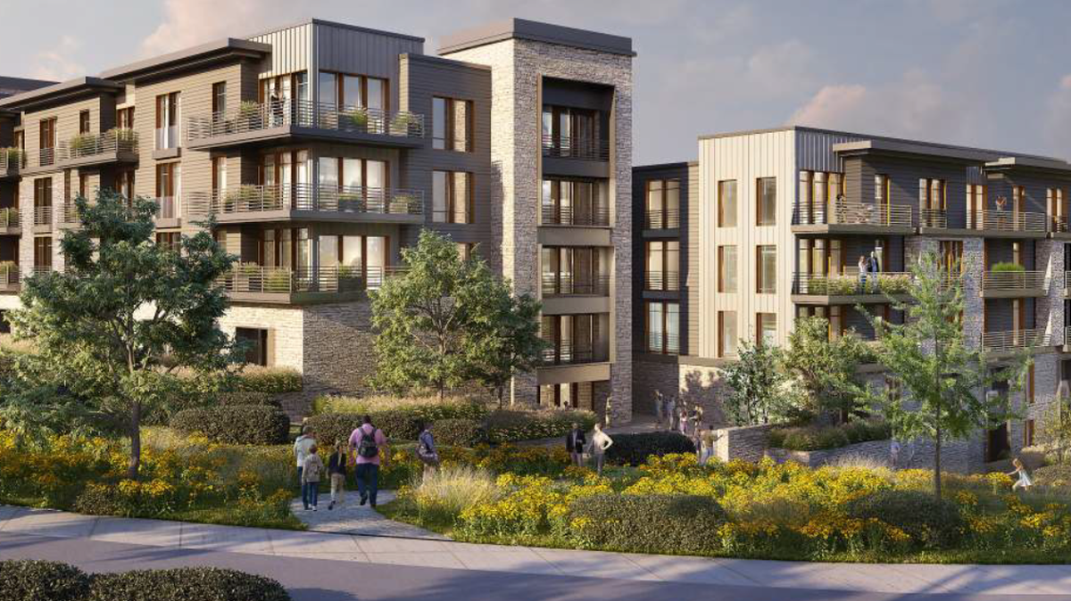 A rendering of The Rocks, a future apartment development in Roeland Park. Some elements have changed, but the image remains a good representation of the project, the city says.