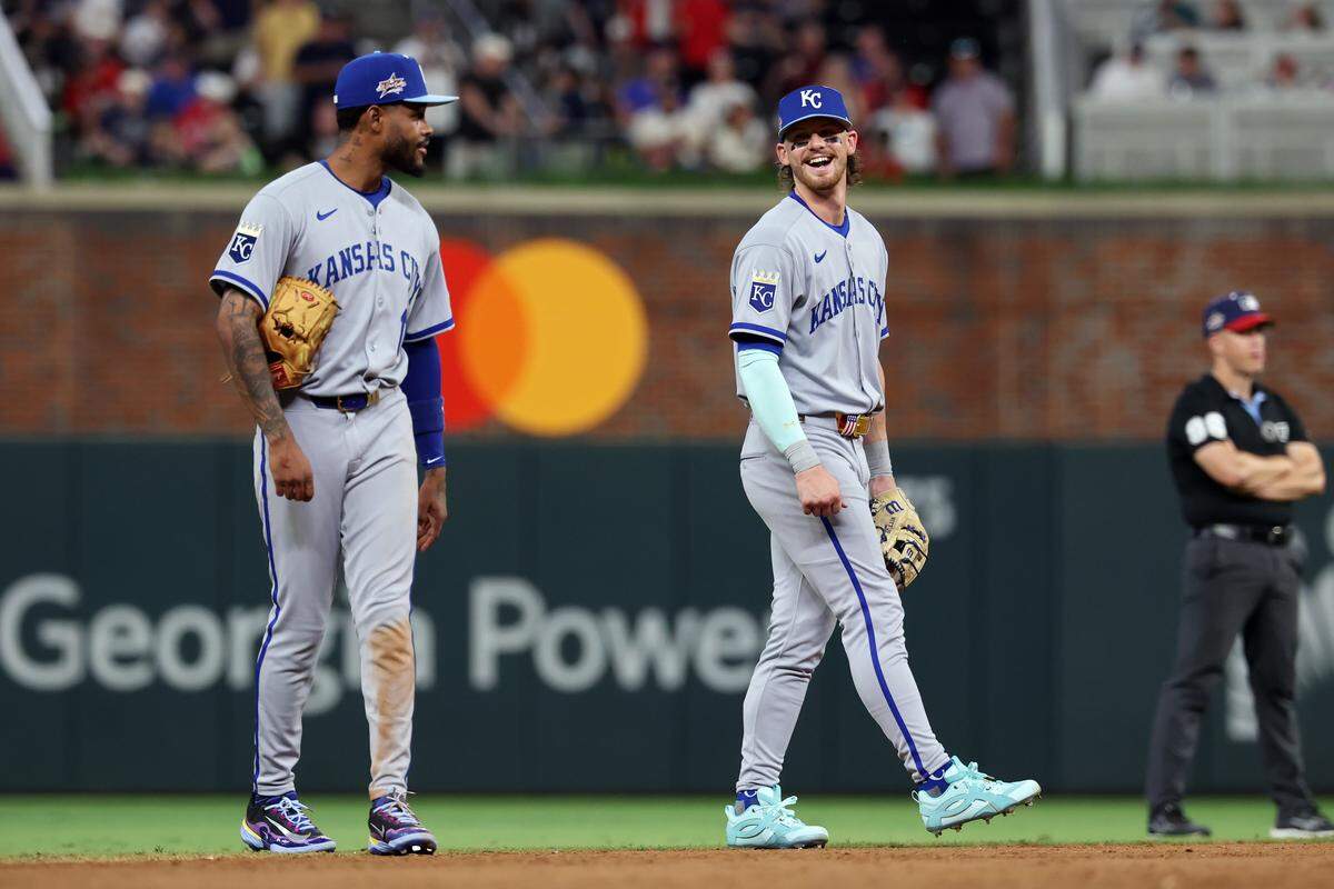 Maikel Garcia, left, and Bobby Witt Jr. of the Kansas City Royals appeared in the 2025 MLB All-Star Game together at Truist Park in Atlanta on July 15, 2025.