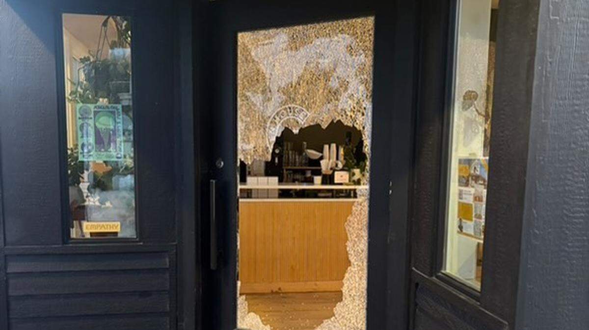 The front door of Garden House after the break-in Jan. 12, 2025.