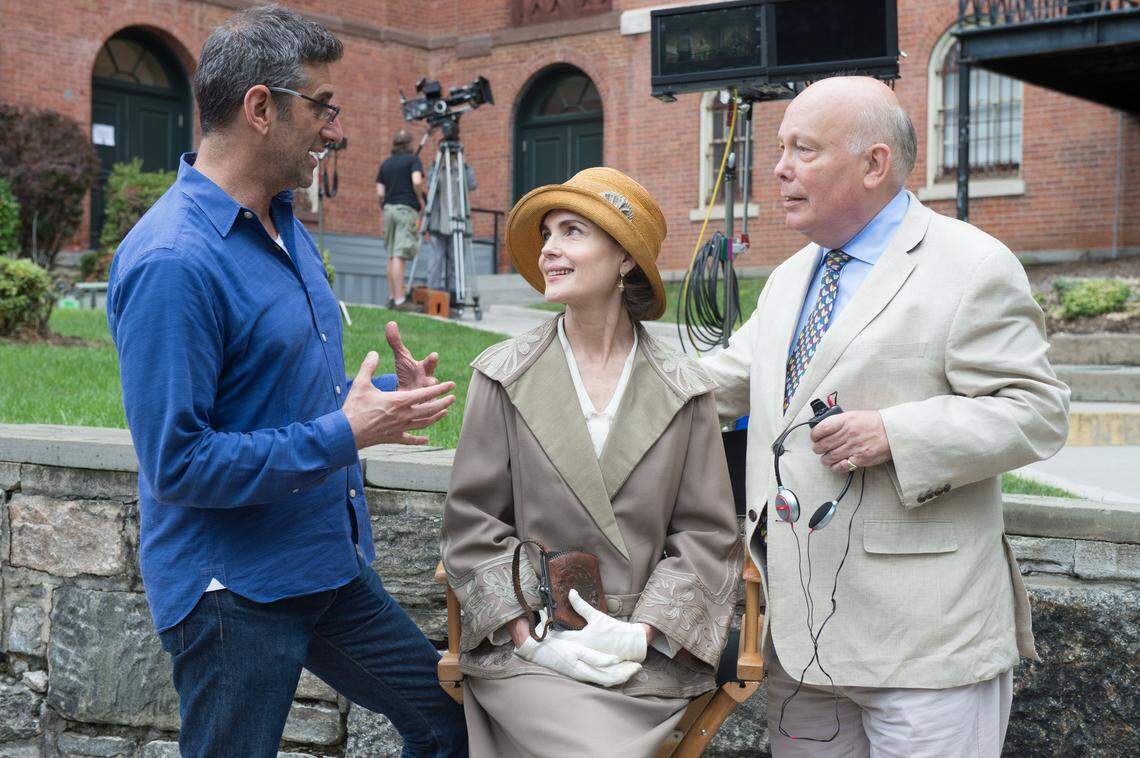 “The Chaperone” reunites “Downton Abbey” writer (Julian Fellowes, right), director (Michael Engler) and star (Elizabeth McGovern). In the film, McGovern plays a fictional matron who agrees to accompany a teenage Louise Brooks to New York City.