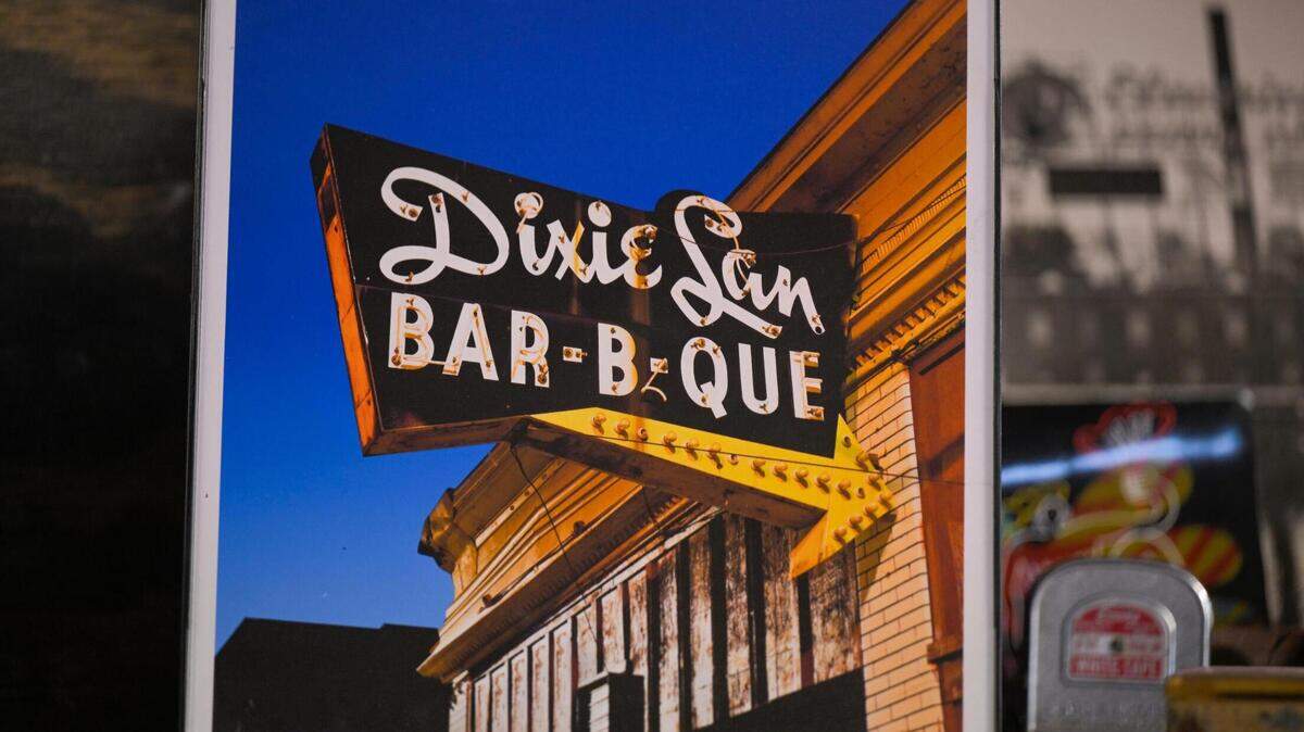 The Dixie Lan Bar-B-Que sign at 19th and Vine streets where founders Oswald and Bertha Bartlett, with family, operated a restaurant for nearly 30 years.