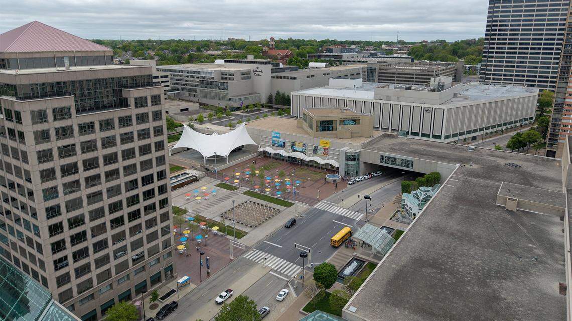 View of Crown Center, where the Kansas City Royals announced Wednesday, April 22, 2026, that they will build their new stadium in the 85-acre mixed-use shopping district in a joint partnership with Hallmark Cards.
