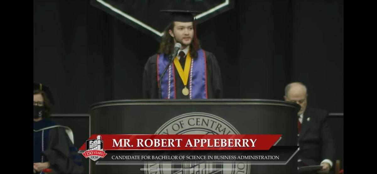 R.J. Appleberry graduating summa cum laude and giving the commencement speech at his university