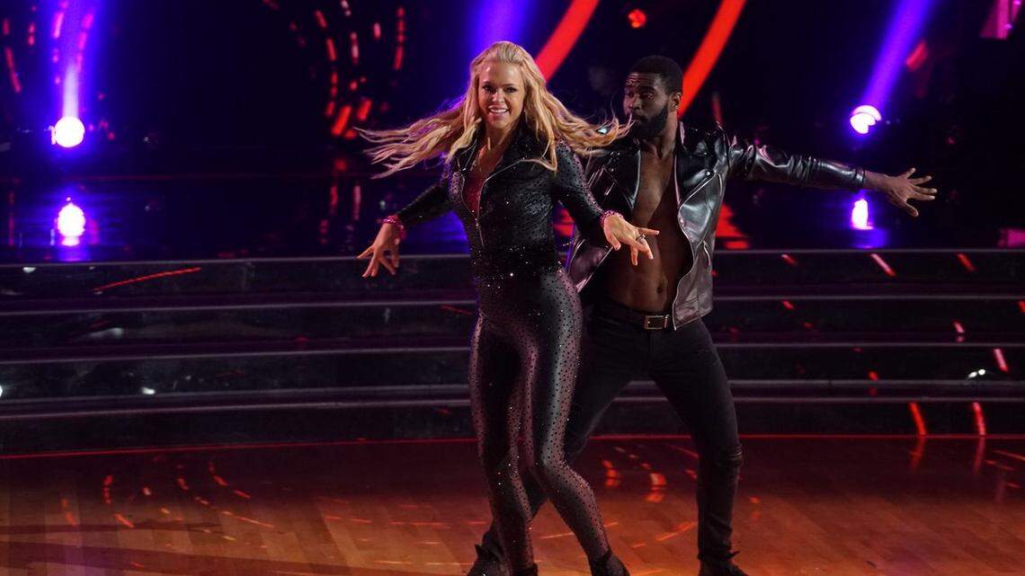 Jennie Finch and her pro dance partner, Keo Motsepe, performed Monday on "Dancing With the Stars."