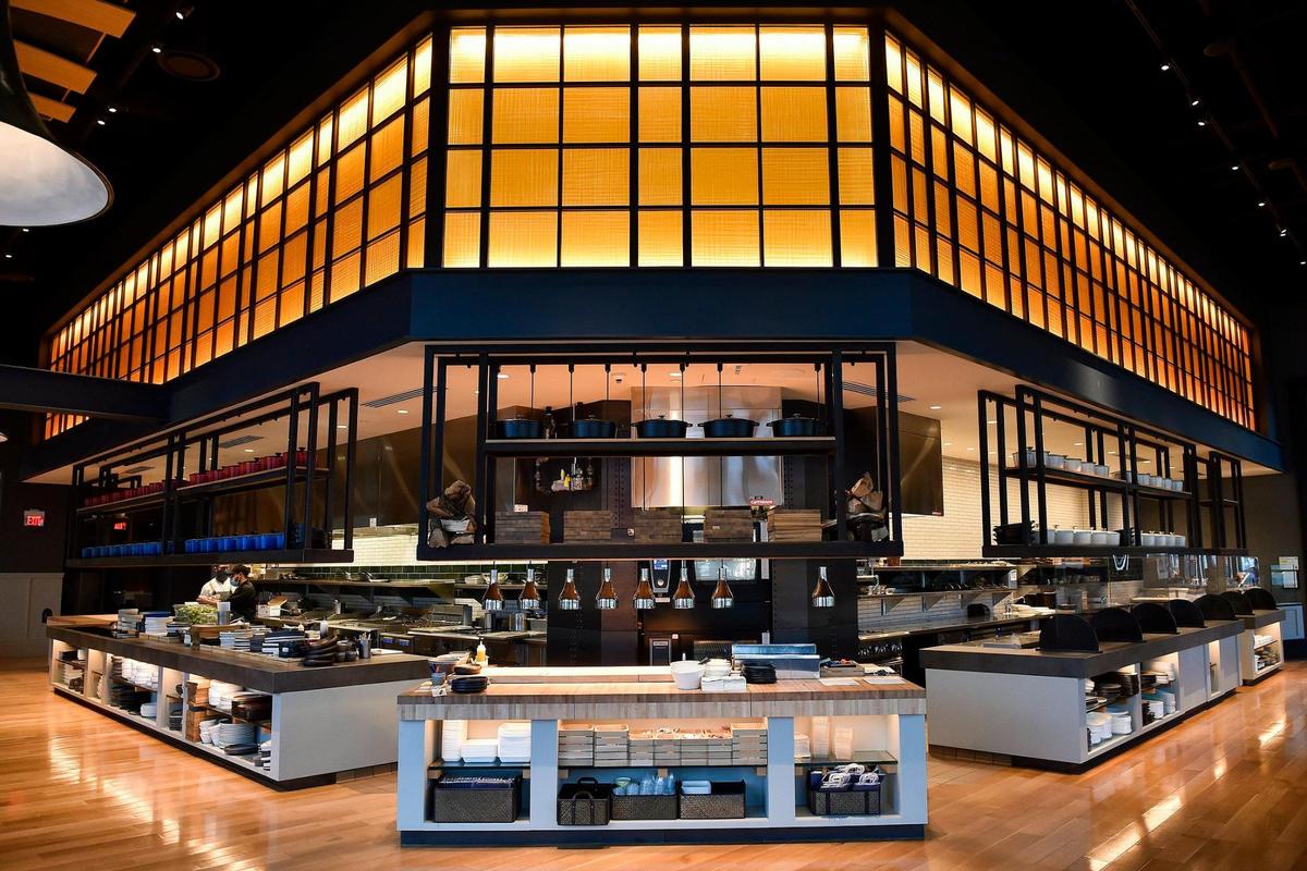 The Stilwell has an open kitchen overlooking the dining room.